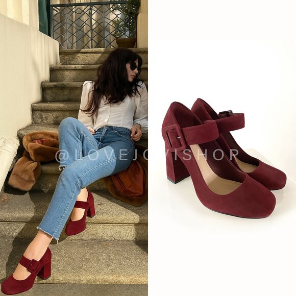 Academia | Vince Camuto Mary Jane Heels | Merlot Suede | Revolve 5-Star Favorite - Picture 1 of 8
